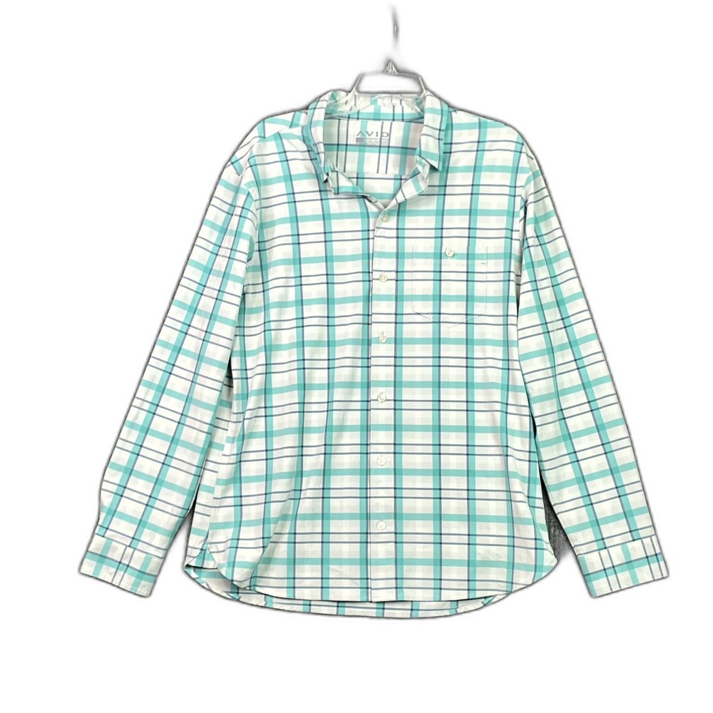 Avid Moisture Wicking Shirt Men L Plaid Stretch Button Up Sportswear Performance